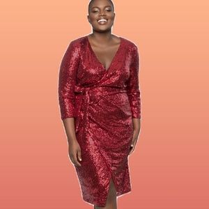 Red Sequin Wrap Dress
